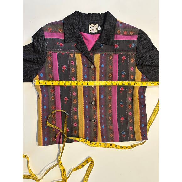 Bets by Canvasbacks Jacket Black Artsy Patchwork Buttoned Jacket w/ Pants Sz Med - Picture 9 of 10